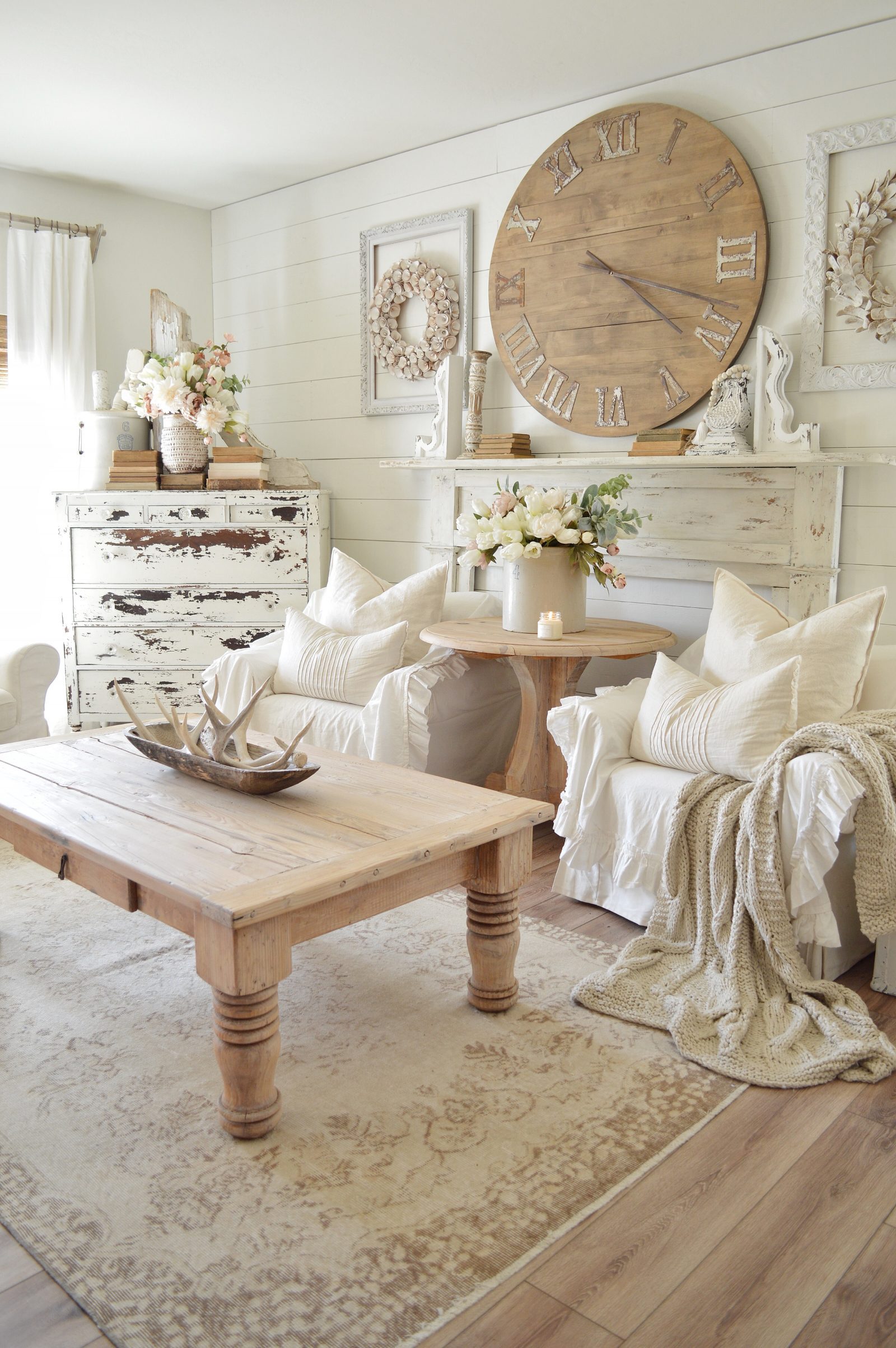 Living room of Natalie from My Vintage Porch, with white farmhouse style