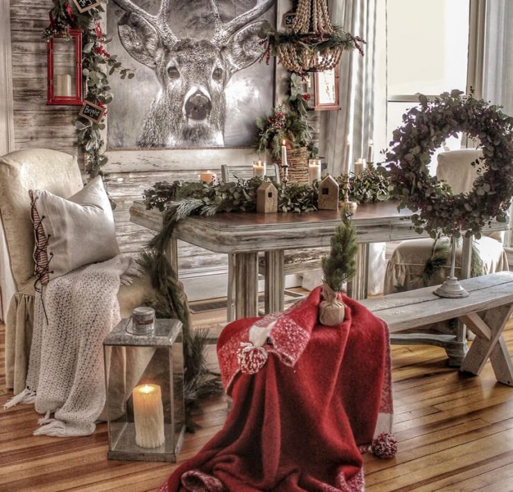 Dining room of Maple Creek Market with animal painting and Christmas decorations