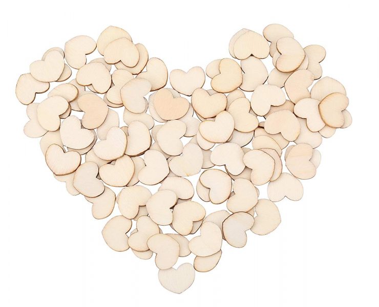A collection of miniature blank wooden hearts to write notes to your country bride