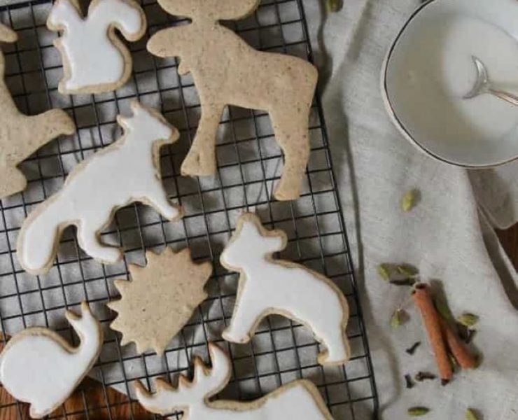 Chai sugar cookies cutouts in woodland critter shapes like a moose and deer