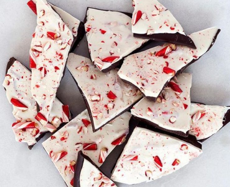 Chocolate peppermint bark with white and dark chocolate and peppermint pieces