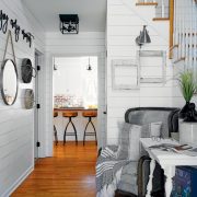 hallway with DIY shiplap