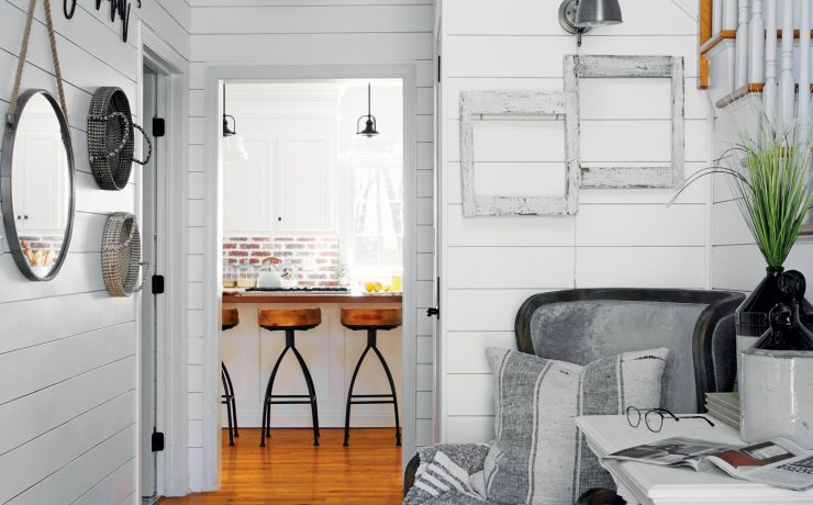 hallway with DIY shiplap