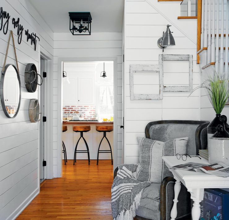 hallway with DIY shiplap