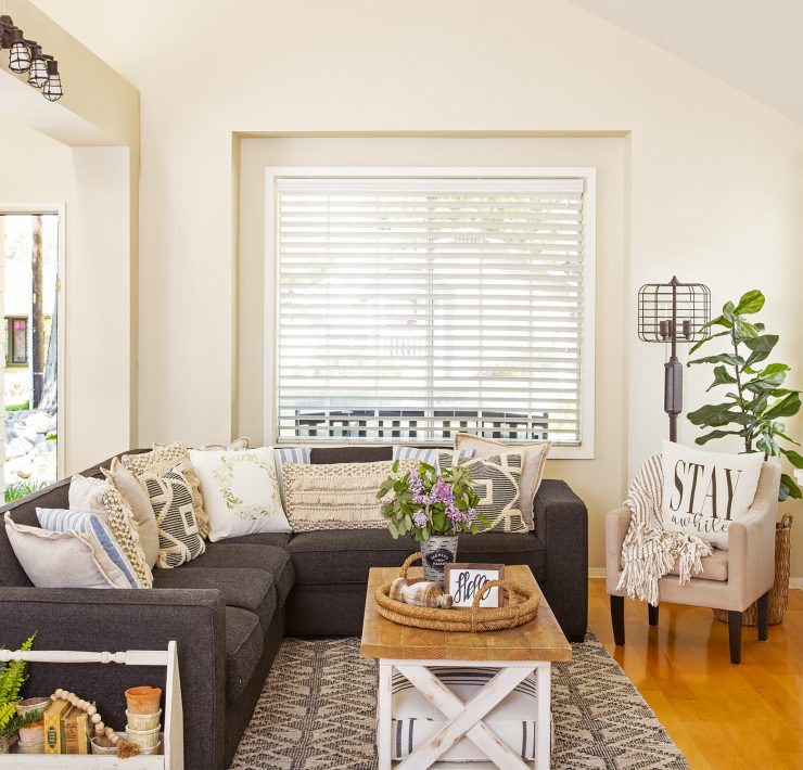 Farmhouse style living room of a healthy room.