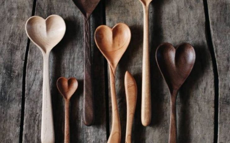 Wood spoons shaped like hearts