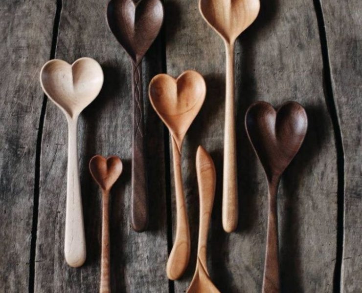 Wood spoons shaped like hearts