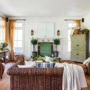 Farmhouse living room with spring decorations