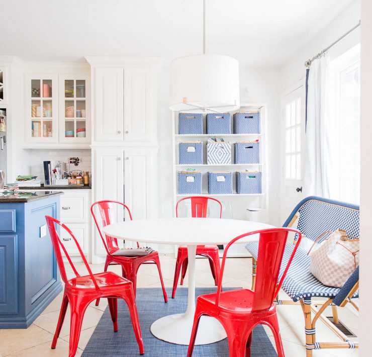 Red and blue farmhouse cottage kictchen with home personality