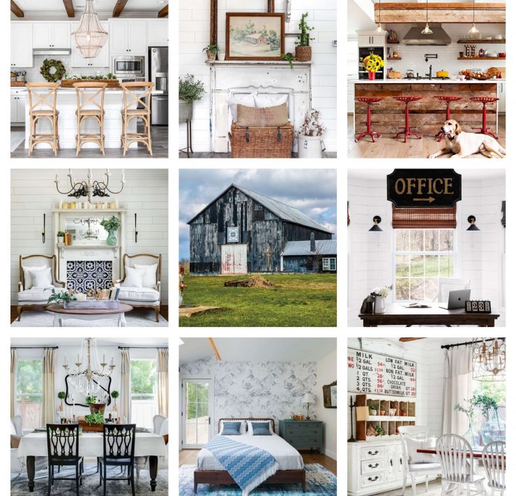 Mood board with farmhouse style home images