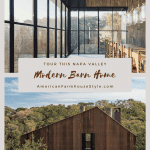 Modern barn home with text
