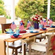 4th of July tablescape with butcher paper mason jars flowers flags