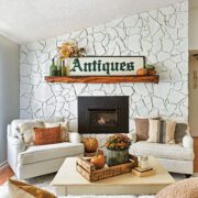 Living room with fall decorating and pumpkins