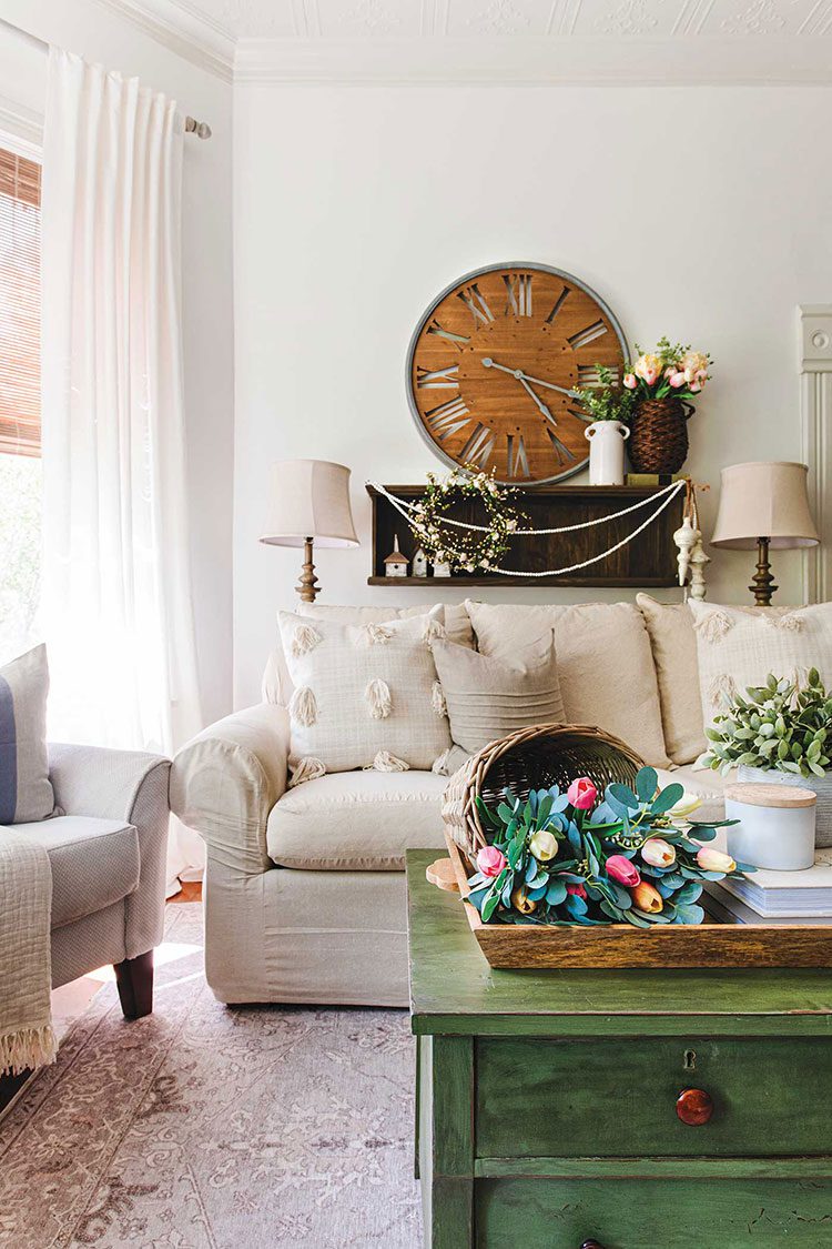 springtime living room in historic Utah home