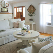 custom white farmhouse sofa in living room